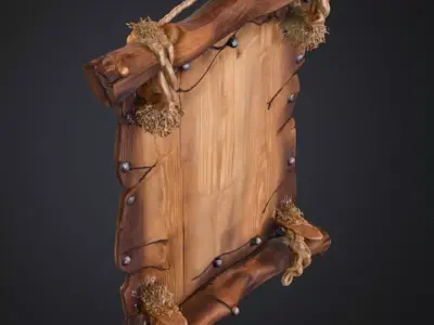 Wooden Tavern Sign Board 3D Model Stylized Game Prop Asset Low-poly 3D model