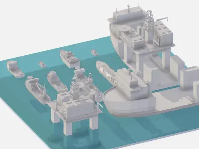 Big Boat Vessel Drill Ship Platform Low-poly 3D model