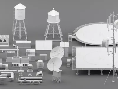 rooftop parts  Low-poly 3D model