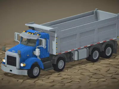 Voxel Dumper Truck With Animation Low-poly 3D model