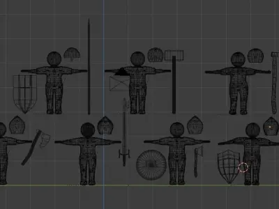 set of medieval warriors Low-poly 3D model
