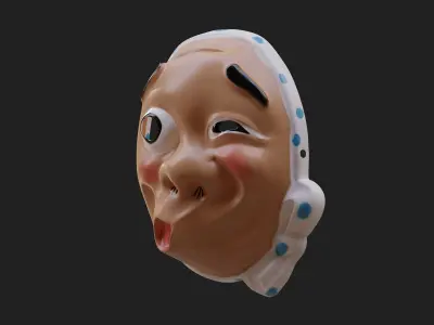 Hyottoko Mask Noh Theatre Mask Japanese Highpoly Midpoly Lowpoly Low-poly 3D model