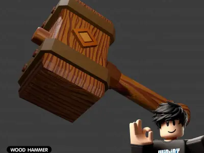 Wood hammer Game asset for Roblox studio 3D model low poly Low-poly 3D model