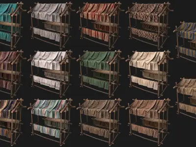Large Market Stalls Tent Pack Low-poly 3D model