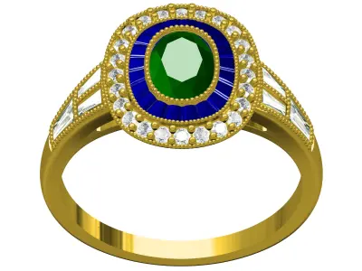 Antique Green Sapphire Oval and Diamond Halo Engagement Ring 3D print model