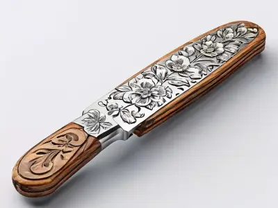 Ornate Floral Engraved Knife 3D Model Low-poly 3D model