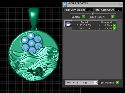 Floral Sun and Waves Medallion Pendant with Diamond Cluster 3D print model