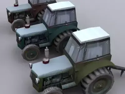 Tractor group of three old tractors Low-poly 3D model