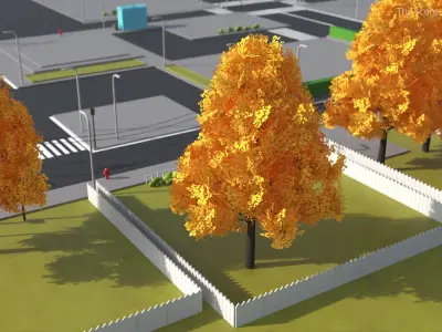  Lowpoly Decorative Maple Landscape Tree Yellow 