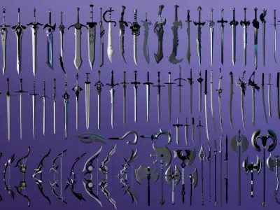 100 Fantasy Weapons Basemesh Pack V4 Low-poly 3D model