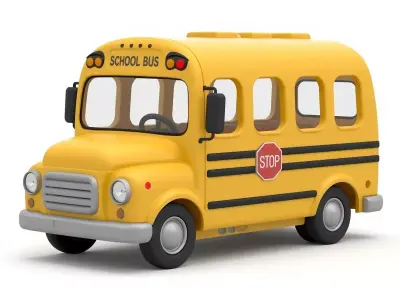 Cute Cartoon School Bus with Stop Sign 3D Model Low-poly 3D model