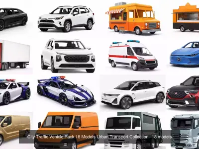 City Traffic Vehicle Pack 18 Models Urban Transport Collection