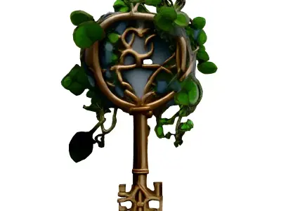 Antique Ornate Key with Ivy Low-poly 3D model