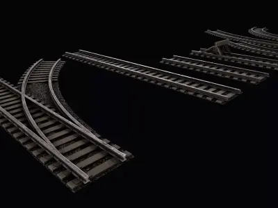 Old Modular Railway Tracks Low-poly 3D model