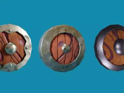 Procedural Stylized Low Poly 3 Shield Models Low-poly 3D model