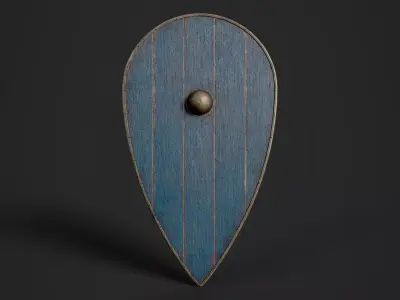 Slavic kite wooden shield-painted blue Low-poly 3D model