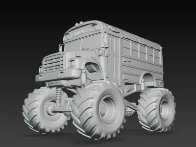 High Detail Off-Road 3D Model Monster Truck Bus STL File 3D print model