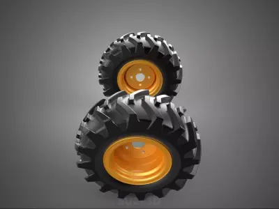 YELLOW ORANGE TRACTOR TIRE TREAD TYRE LUG WHEEL RUBBER RIM GRIP 3D model