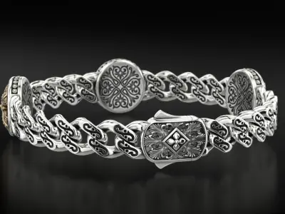 Bracelet with patterns and antique cross 724 3D print model
