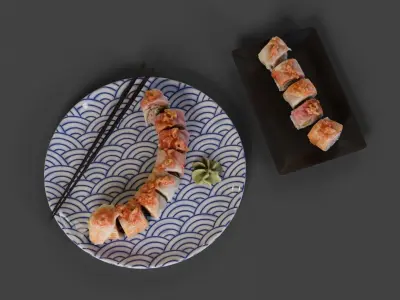 Rainbow Roll Sushi - Scene Prop 3D model