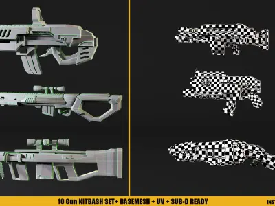 10 Scifi Gun KITBASHSET-UV Low-poly 3D model