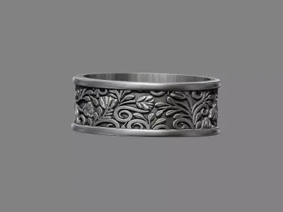 Floral Tulip flowers and Leaves nature wedding ring 3D print model