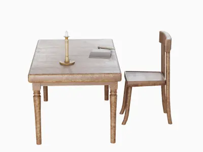 Old Table Set 01 Low-poly 3D model