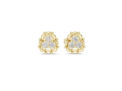 Floral Ornate Scalloped Classic Diamond Stud Earrings 3D print model