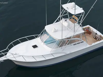 Fishing Boat with Fishing Fighting Chair and Rods 3D model