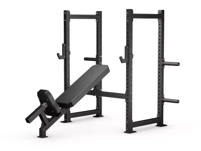 Half rack with an adjustable incline bench Low-poly 3D model