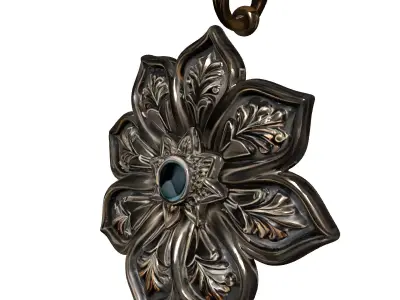Ornate Floral Gemstone Medallion Pendant Low-poly 3D model