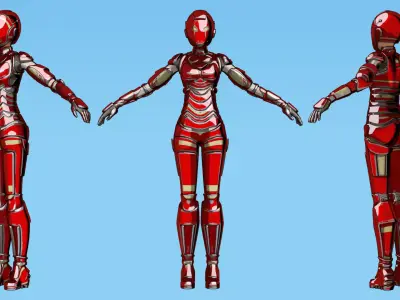 Red - Iron Suit Girl Low-poly 3D model