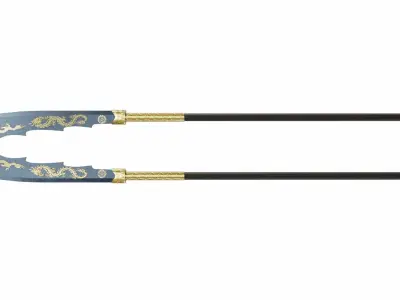 Guan-dao japanese sword with gold handle Low-poly 3D model