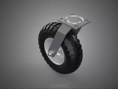 HEAVY DUTY SWIVEL CASTER CASTOR WHEEL PNEUMATIC TIRE 3 SPOKE RIM 3D model