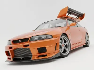 Modified Nissan Skyline GT-R R33 in Sunset Orange Metallic Low-poly 3D model