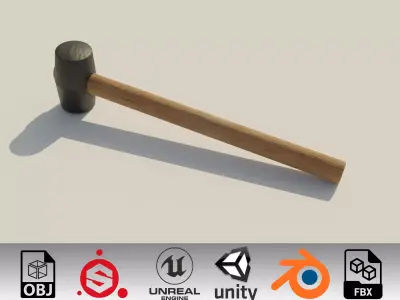 Rubber mallet tool Low-poly 3D model