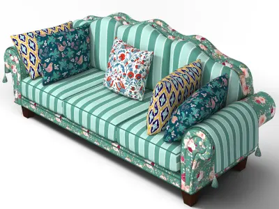 Colorful Patterned Sofa with Cushions 3D model