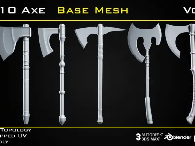 10 Axe BASE MESH - VOL 01 -Game Ready- Low-poly 3D model
