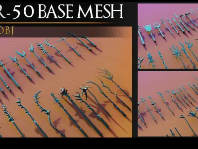 155 Models Of Weapons - Cold Weapons-3D Model-UV-Spear-Vol 07 Low-poly 3D model