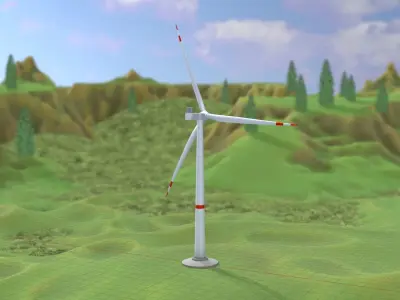 Wind turbine V1 H-115 RD 172m Animation and Foundation Low-poly 3D model
