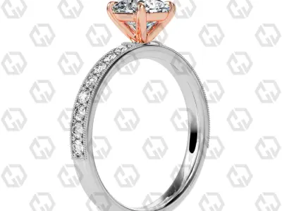 Ring 70 Radiant Shape milgrain pave set ring with Gems 3D print model