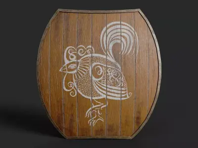 Slavic hybrid shield-painted orange with rooster symbol Low-poly 3D model