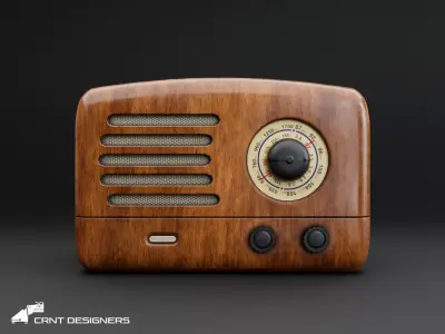 Wooden Vintage Radio Low-poly 3D model