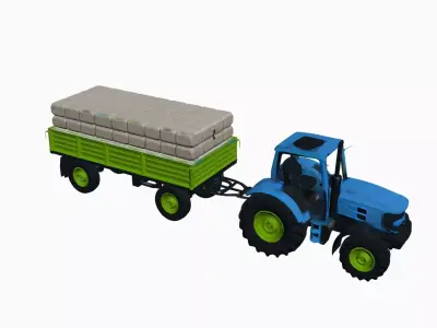 Generic Tractor Trailer Hay Load Farm Transport Vehicle 3D model