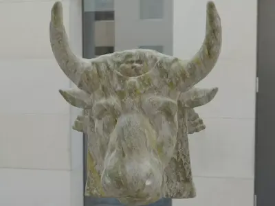 Ox head in rock material  Low-poly 3D model