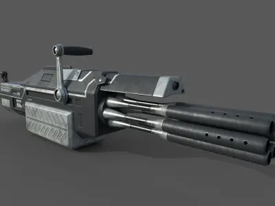 Futuristic minigun heavy weapon Low-poly 3D model