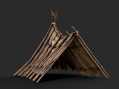 Primitive Wood and Fabric Tent Shelter 7 Low-poly 3D model