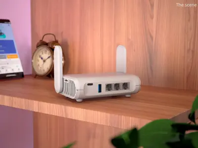 Small Form-Factor Wi-Fi Router with Ports 3D model