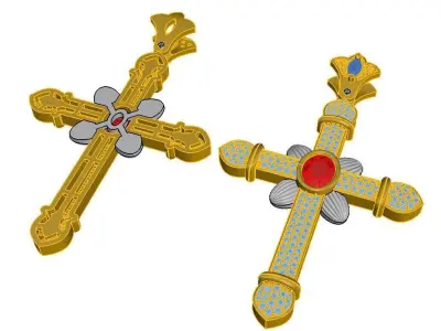 Antique style cross with ruby gem 3D print model