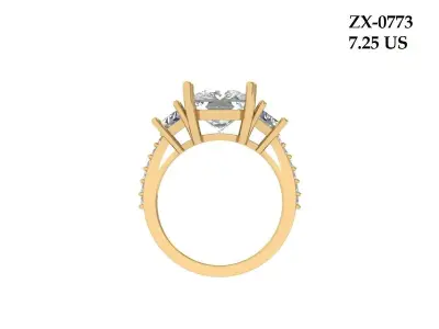 Asscher Solitair Ring 3D print model 5
